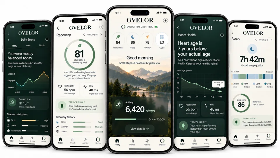 Five approved RWFit app screen concepts