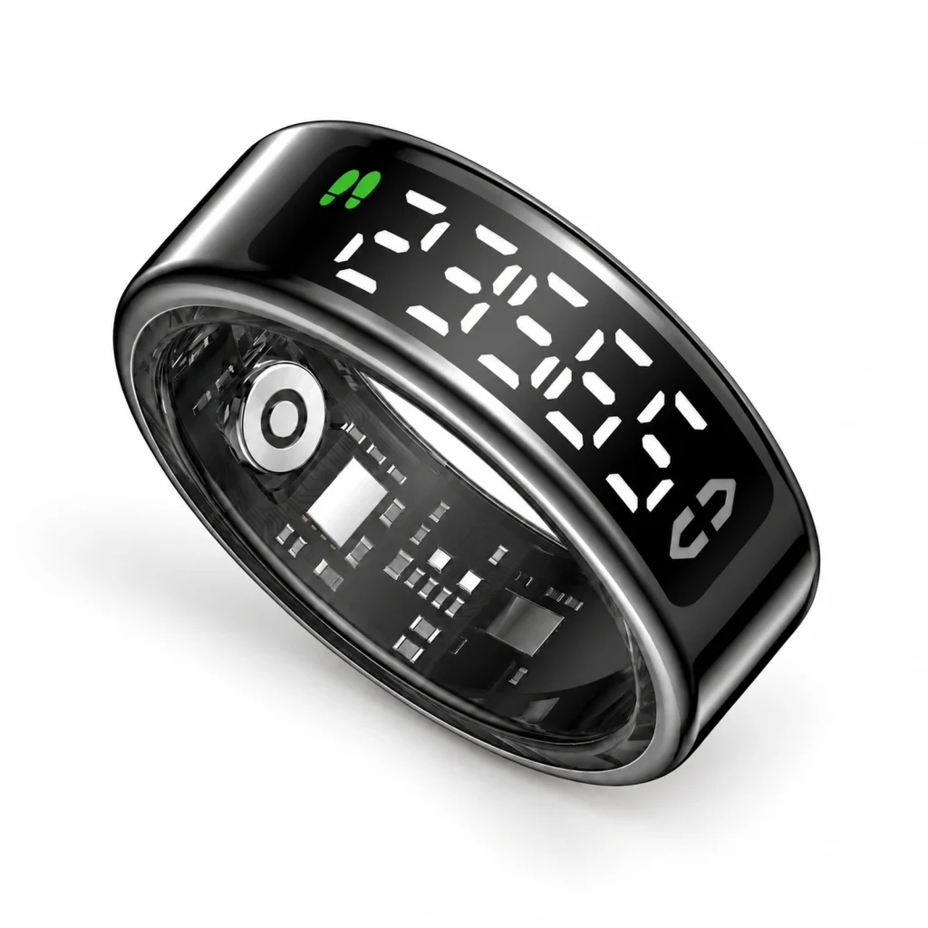 Gen 6 Gloss Black Smart Ring — three-quarter product view